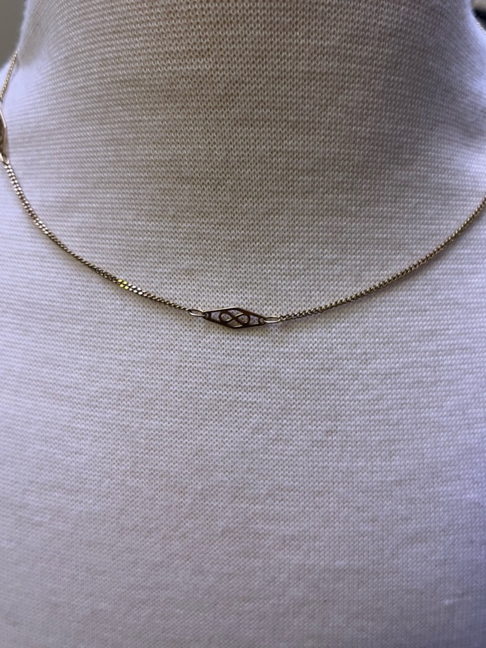 Yellow Gold 14K Chain Featuring Filigree Infinity Symbols  Curb Link Chain 14” - Picture 3 of 8